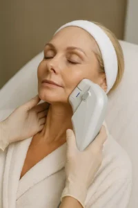 Woman receiving HIFU non surgical facelift treatment Port Glasgow