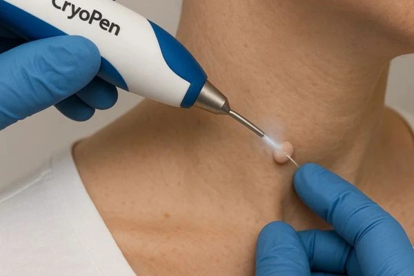 Person receiving cryotherapy Port Glasgow for skin tag removal